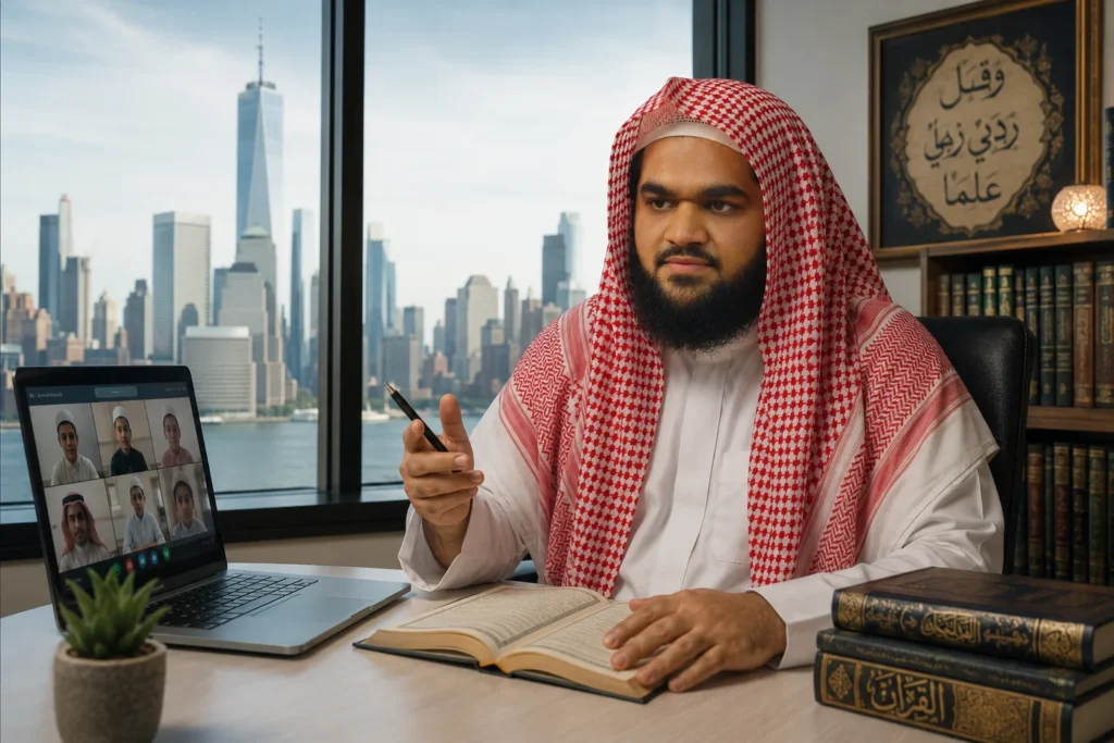 Sheikh Abdul Rahman Yaqoob teaching online Quran classes to kids in New York