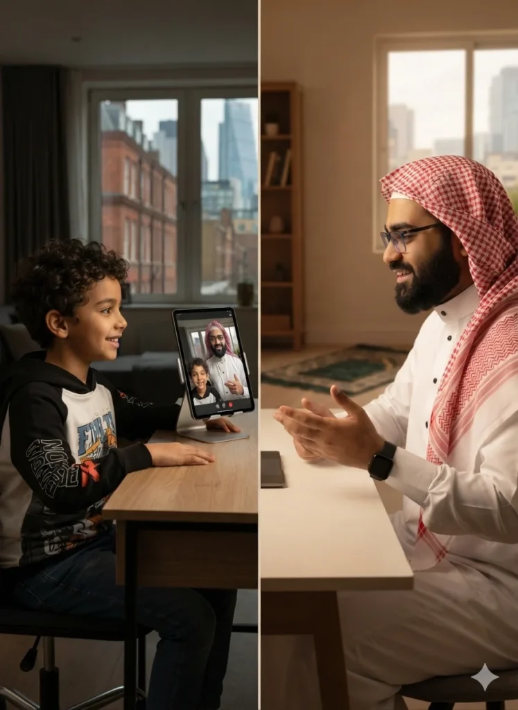 Muslim child in the West learning Quran online with a certified tutor from Madinah