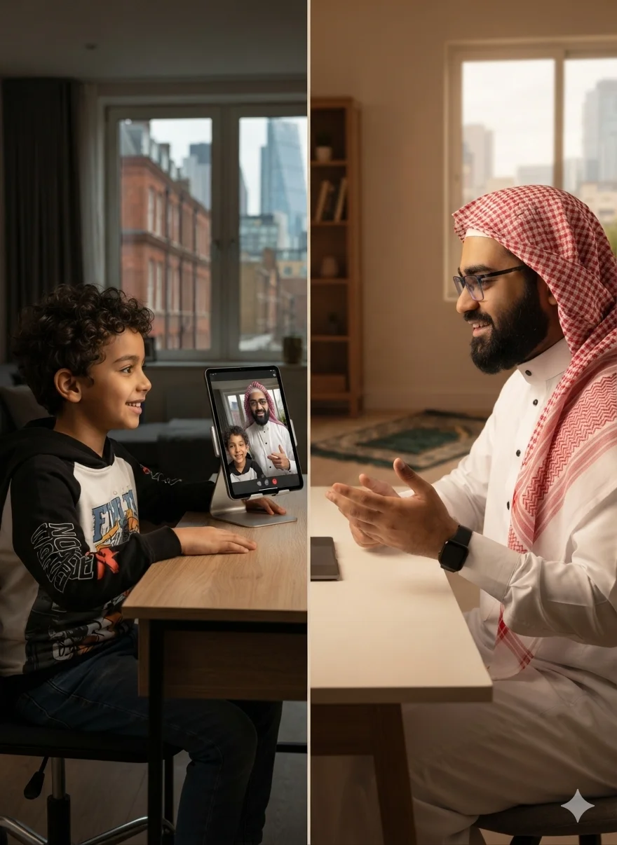 Muslim child in the West learning Quran online with a certified tutor from Madinah