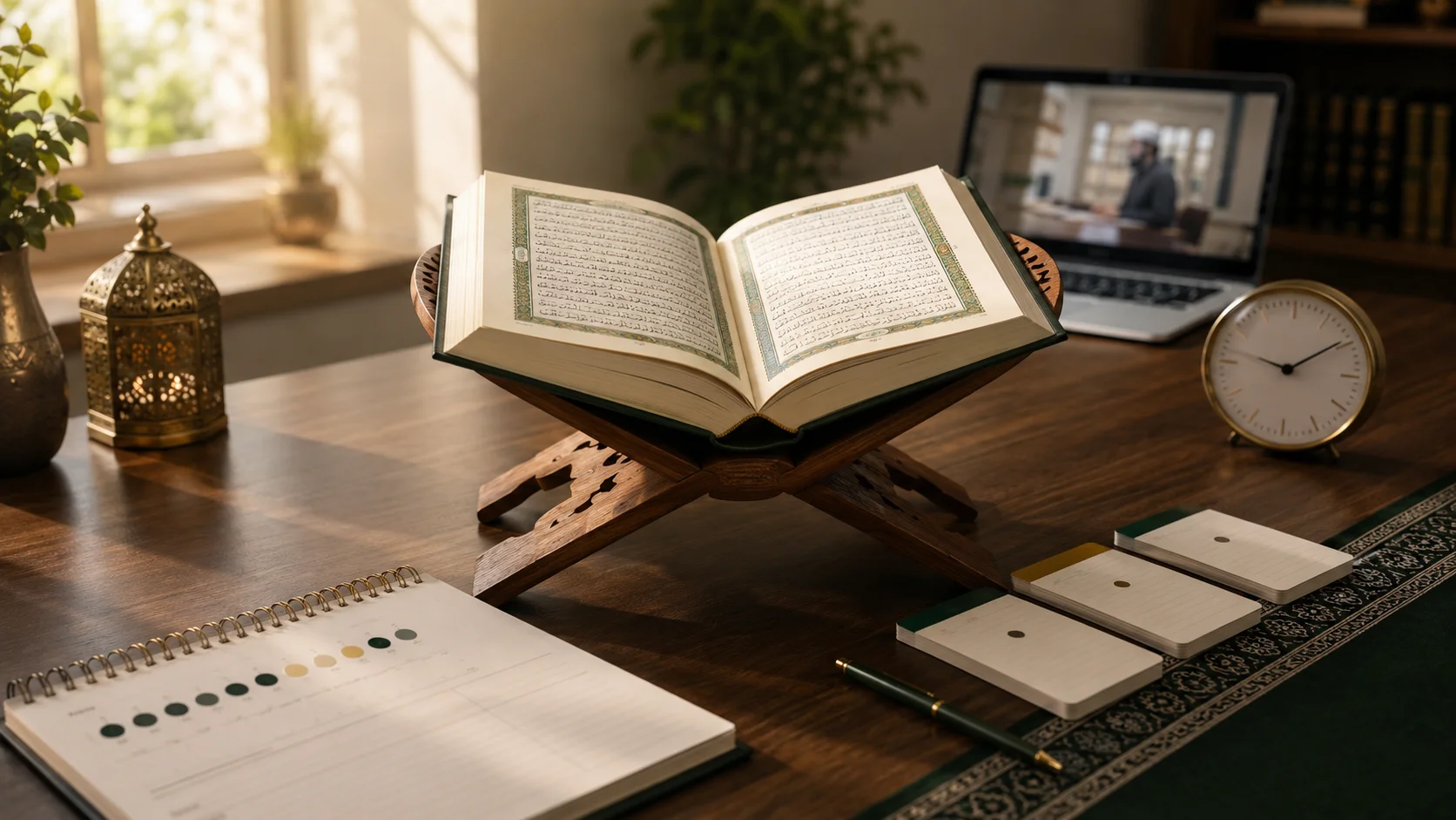 Printed Mushaf, Hifz revision planner and online Quran teacher for a realistic memorization timeline